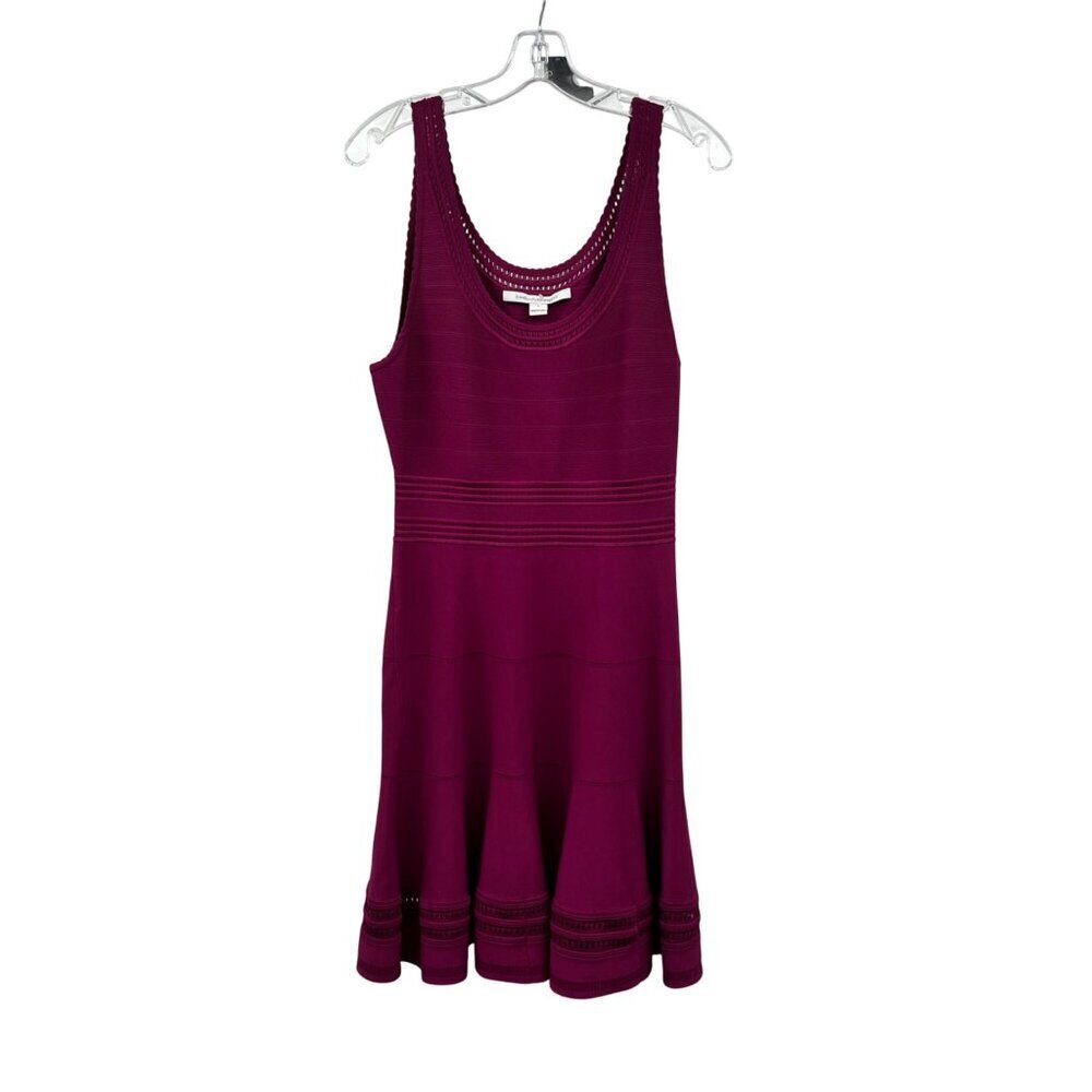 Diane Von Furstenberg A-Line Dress Sleeveless Scoop Neck Plum Size Large
